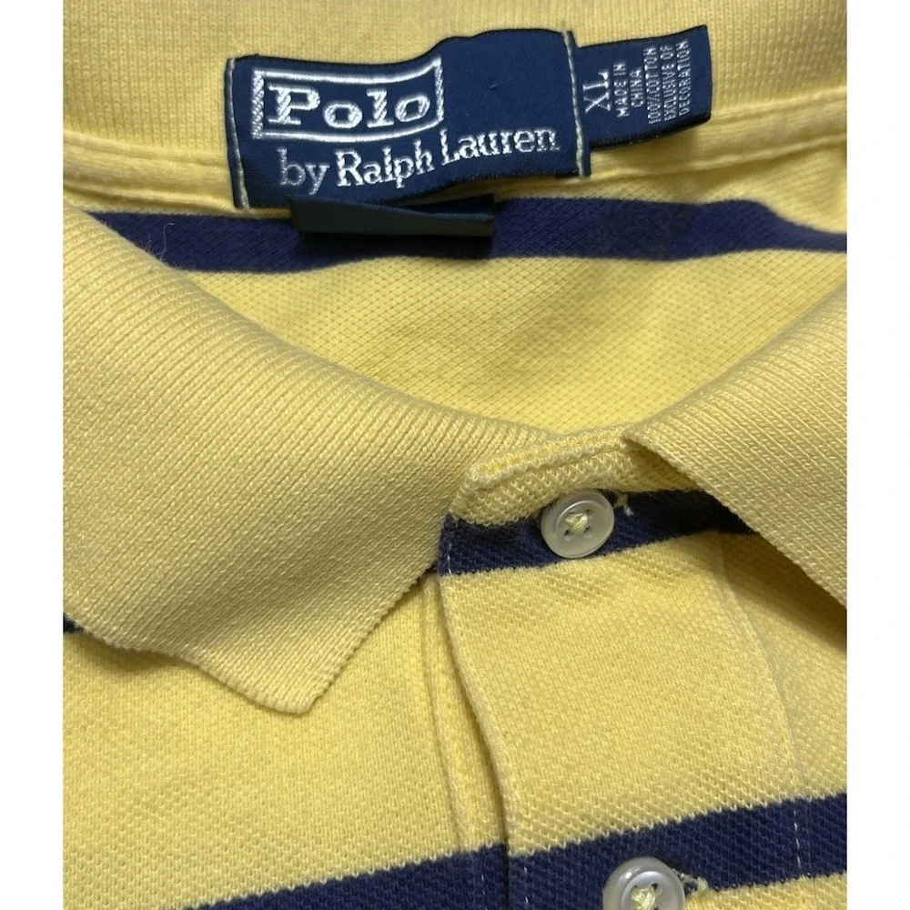 Polo‎ Ralph Lauren Mens XL Yellow Navy Striped Polo Shirt Pony Logo Preppy Golf